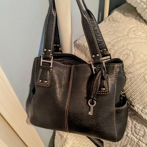 Beautiful black soft leather Fossil handbag with lots of organization.